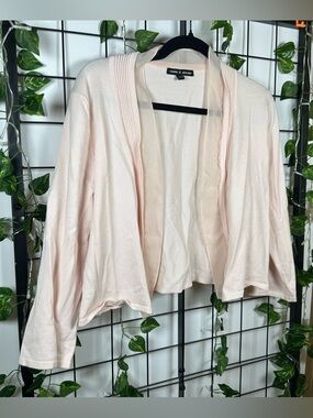 Cable & Gauge Light Pink Open Front Mixed Media Cardigan Women's L